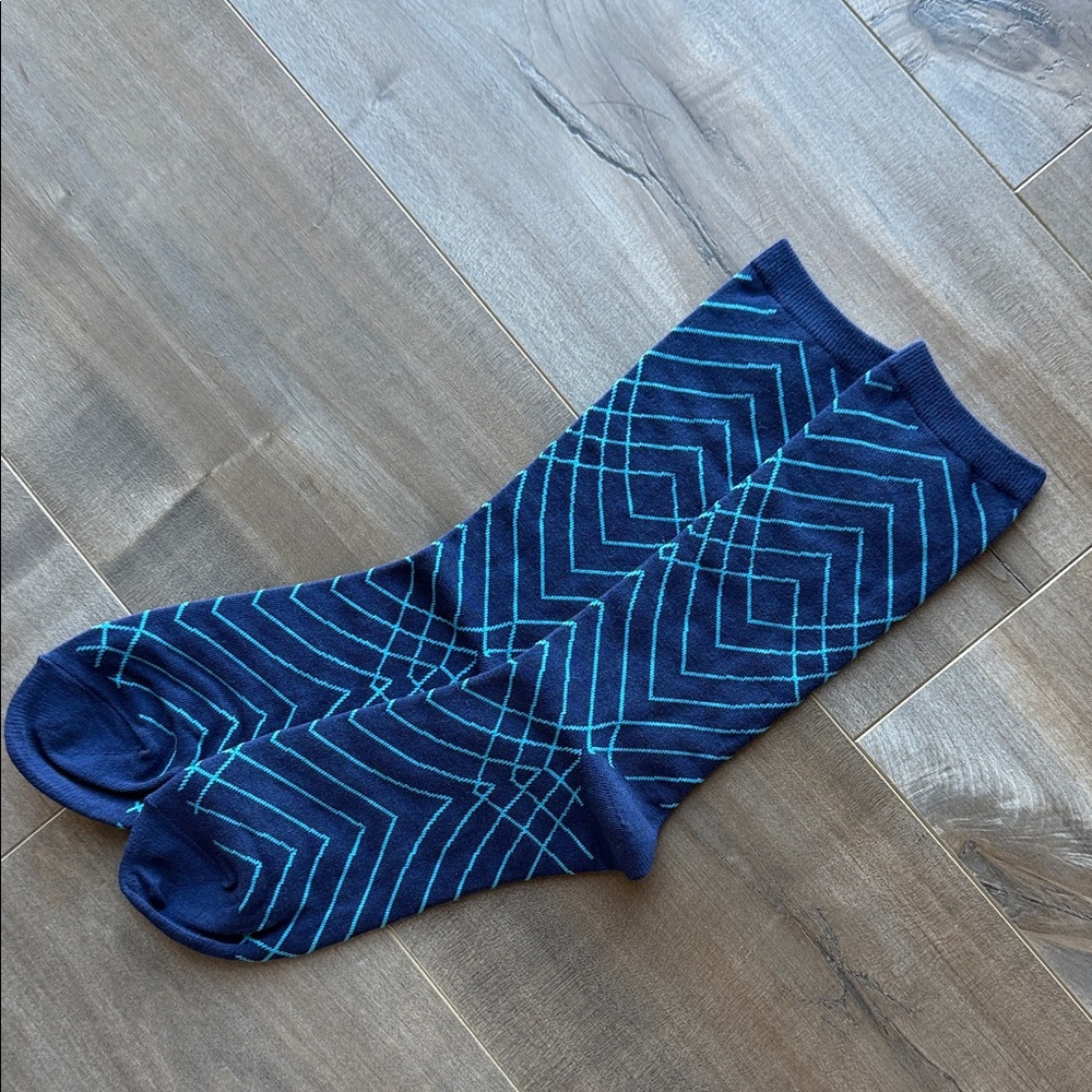 Men's Navy Blue Geometric Dress Socks